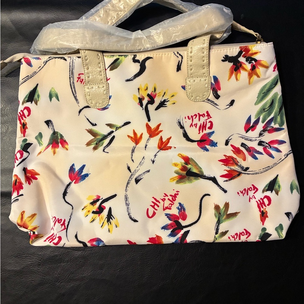 CHI Zipper Floral Tote Bag by Carlos Falchi New